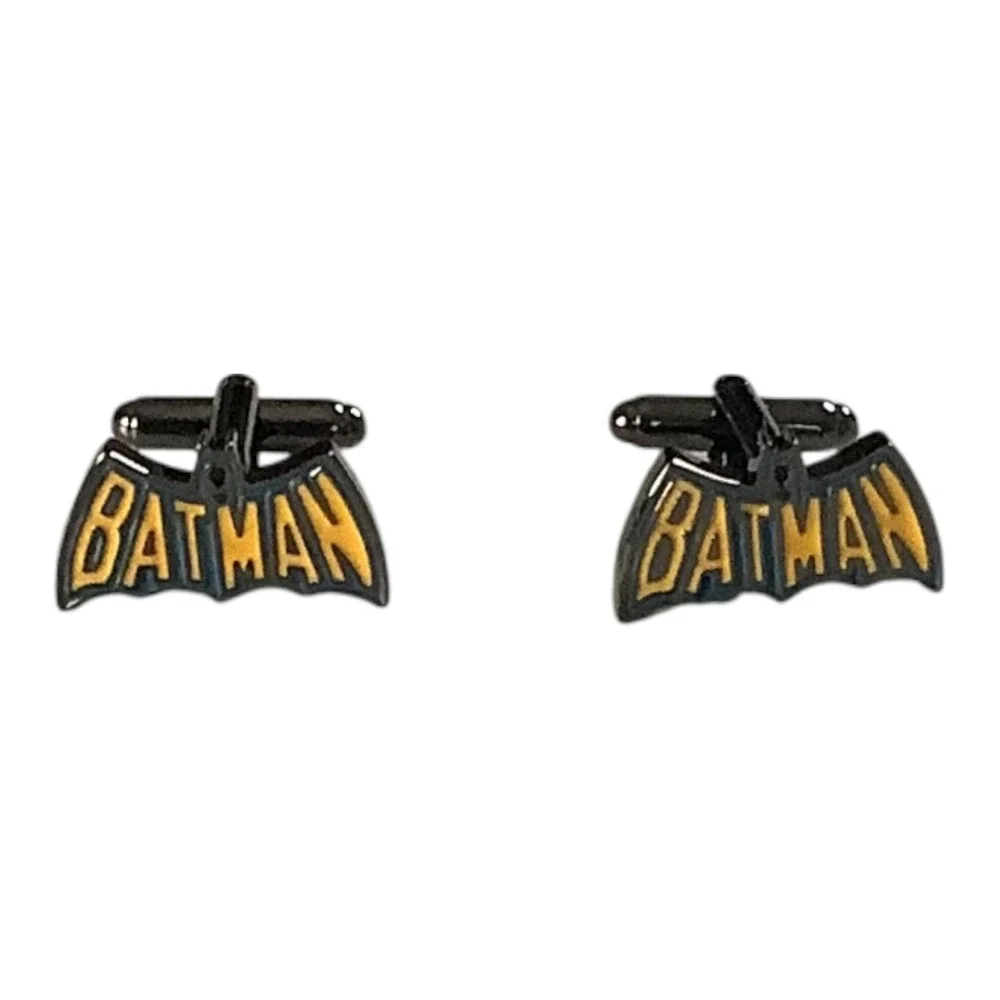 DC Comics Batman Cufflinks Mens OS Black Yellow Vintage Enamel‎ Logo Superhero
